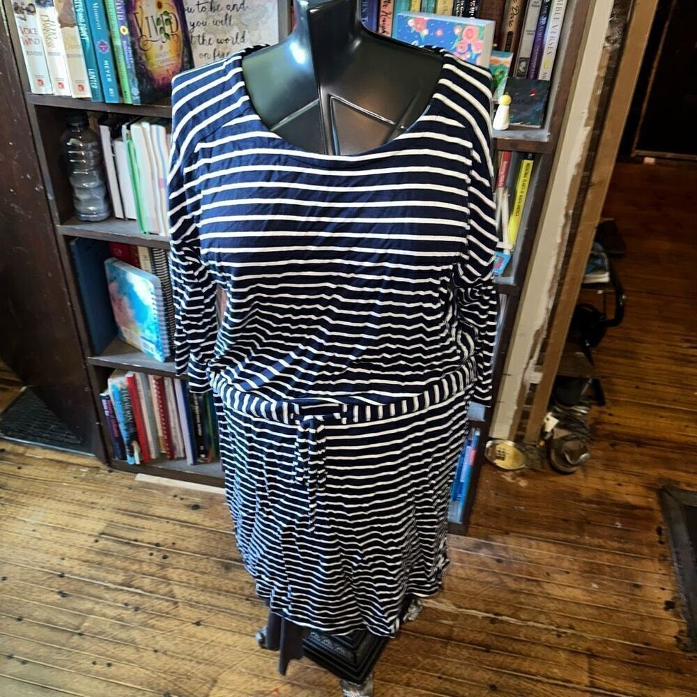 Loft lounge XL nautical navy & white striped drawstring dress